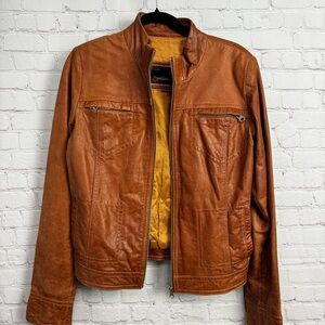 Vintage Crayon y2k leather jacket full zip ladies moto zipper pocket biker chic